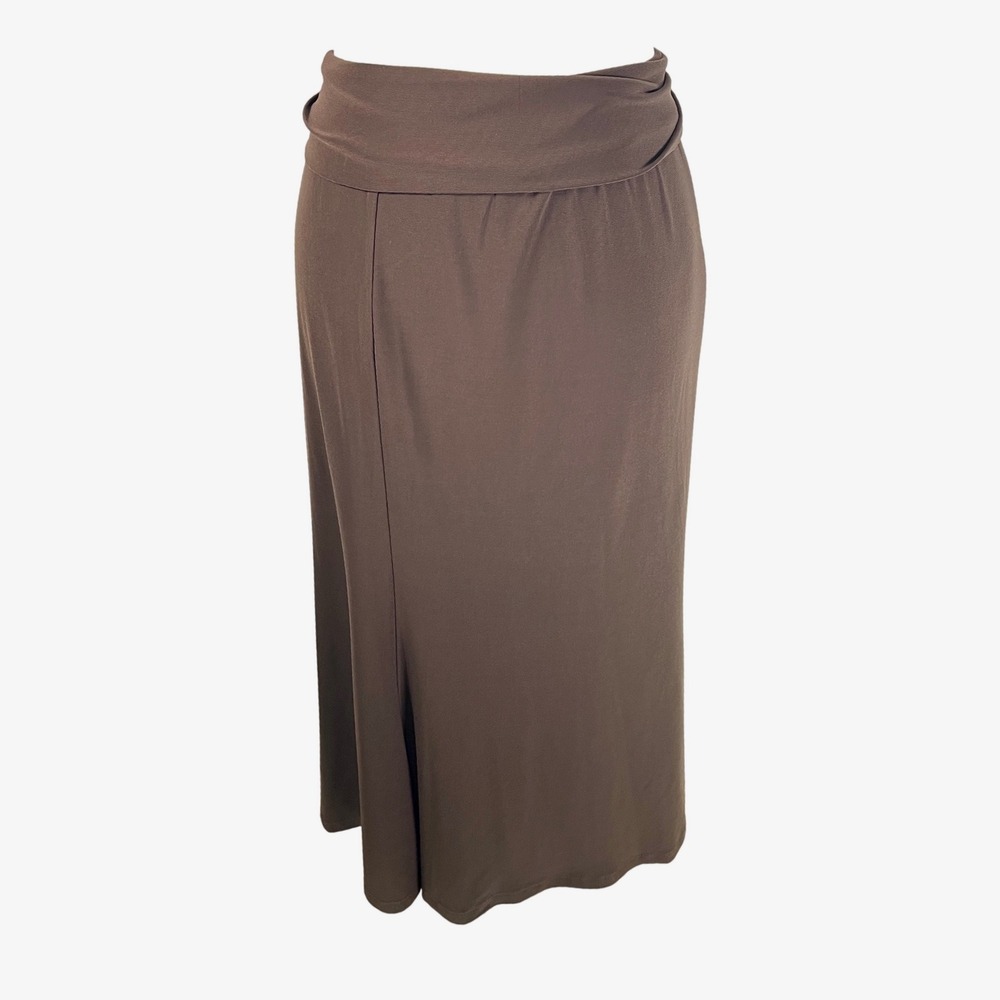 Cato Brown Maxi Skirt Womens XL Fold Over Waist Jersey Knit Flare Hem Solid Y2K
